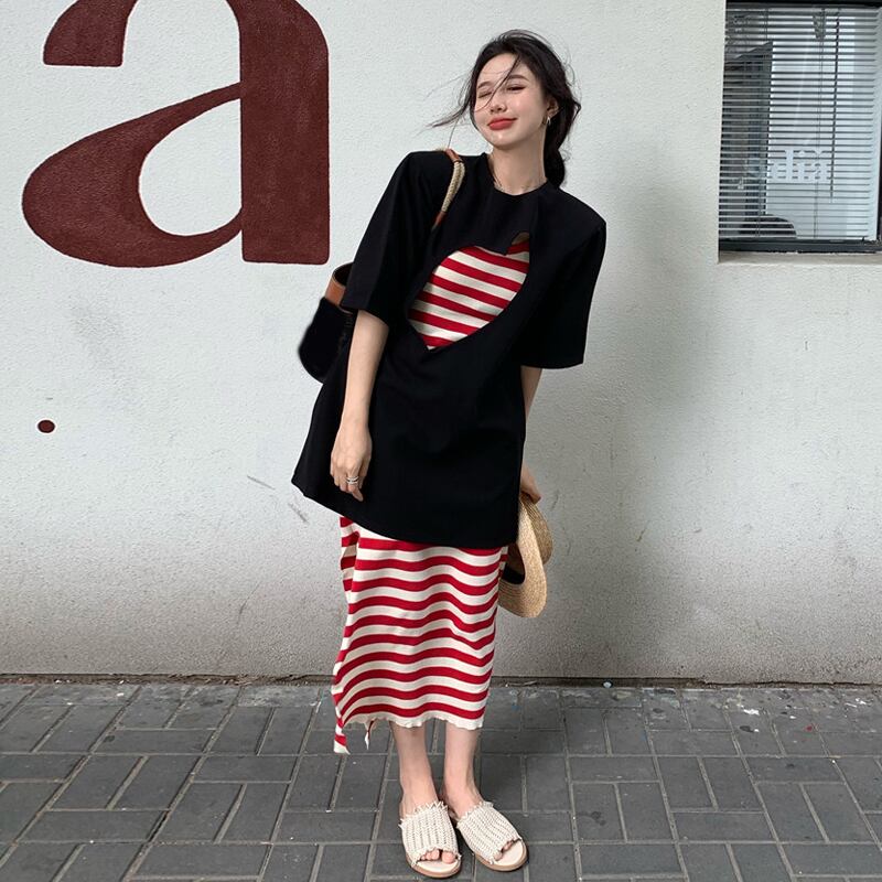 ストライプドレス サマースリムロングスカート 夏物 試着室25156686162