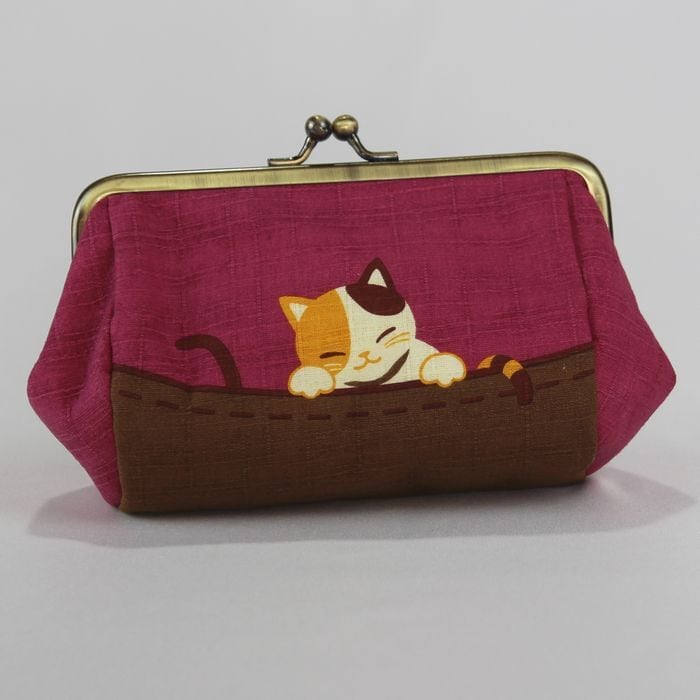 猫柄がま口ポーチ 化粧ポーチ 和柄 小物入れ 京都くろちく レディース
