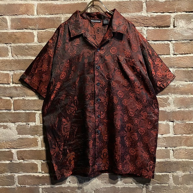 【Caka act3】Chinese Total Pattern Open Collar Loose Rayon Mix S/S Shirt