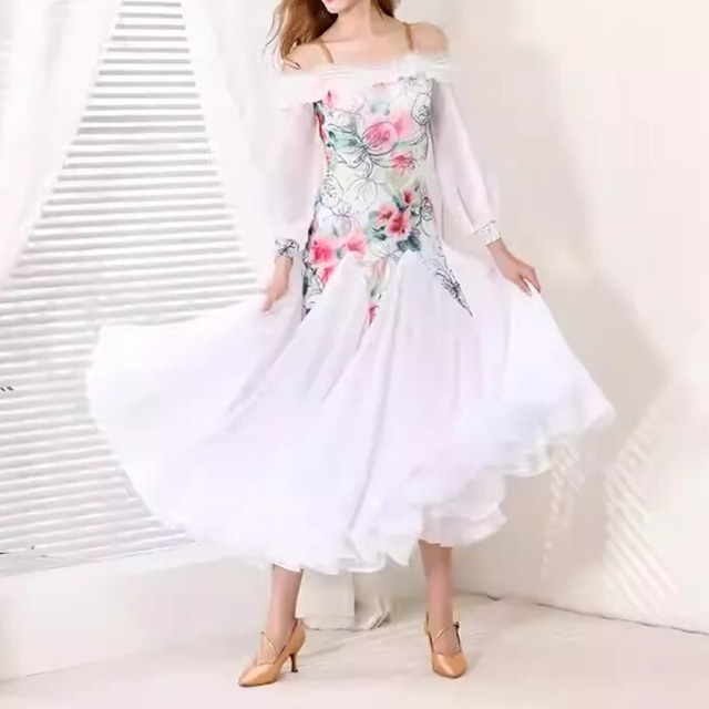 フラワープリント オフショルダー スタンダードドレス ds1497