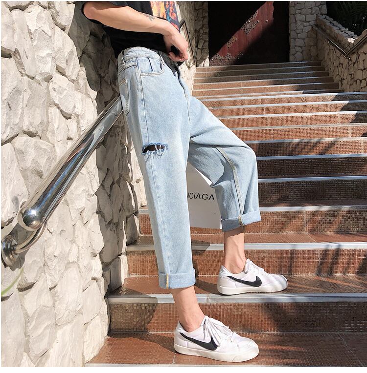 全1色 デニム パンツ ストレート カジュアル ワイド クラッシュ