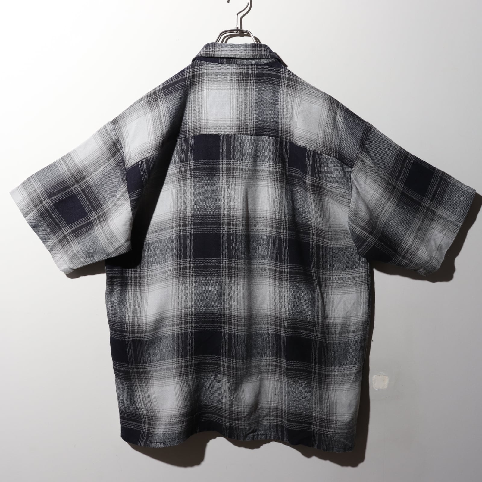 美品 XL USA 80s 90s オンブレチェックシャツ 半袖 黒 ブラック 