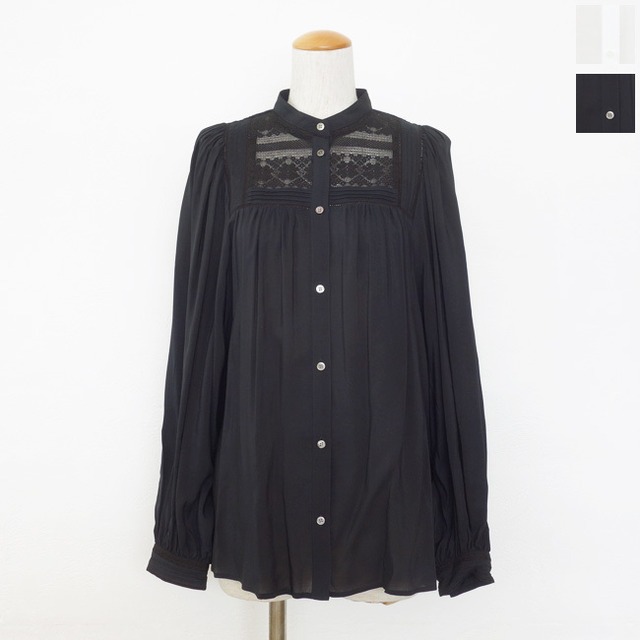 cafune (カフネ) ブラウス レース ギャザー ピンタック 長袖 バンドカラー 615910