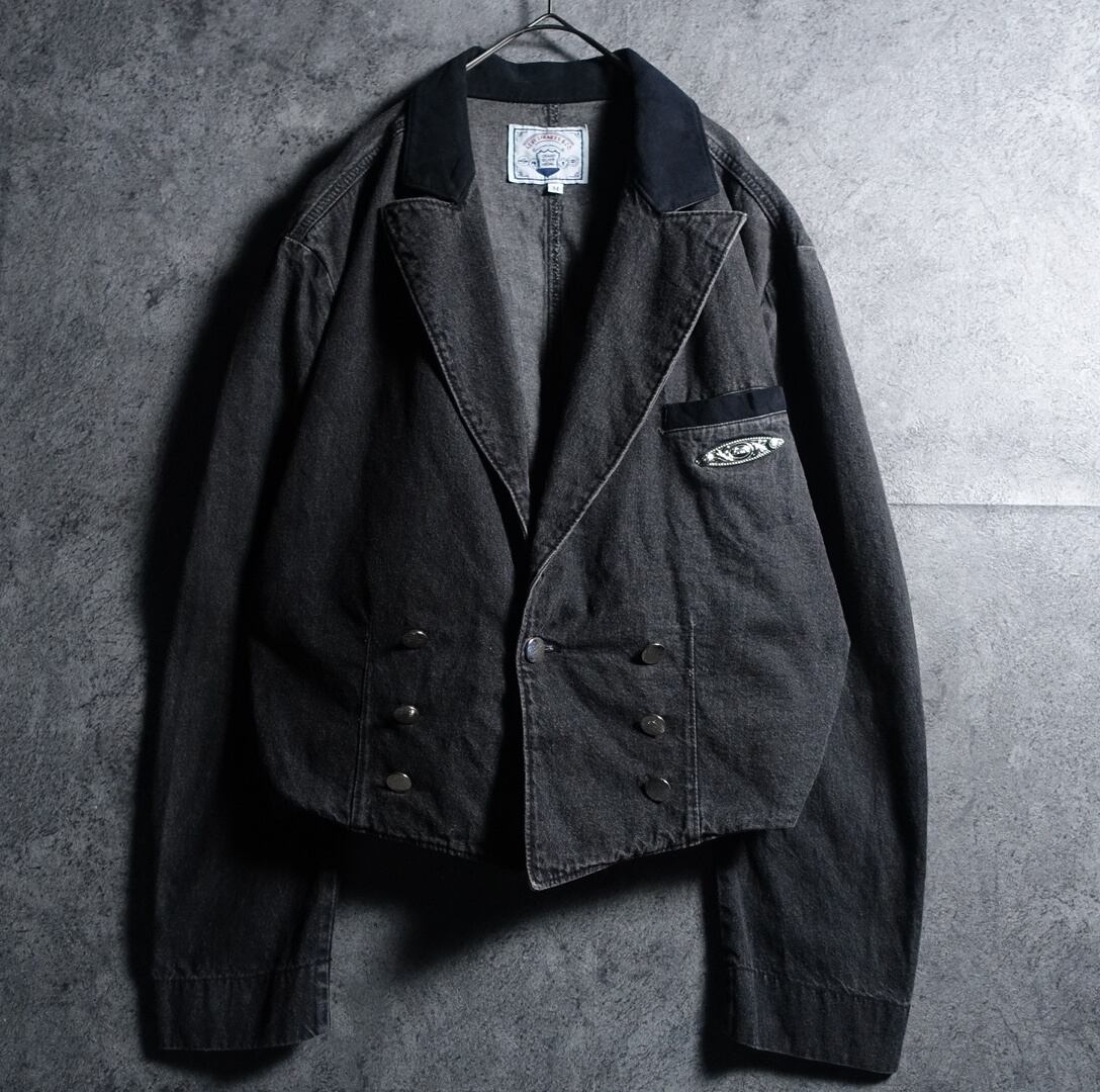 Black Silver Plate & Button Design Short Denim Jacket