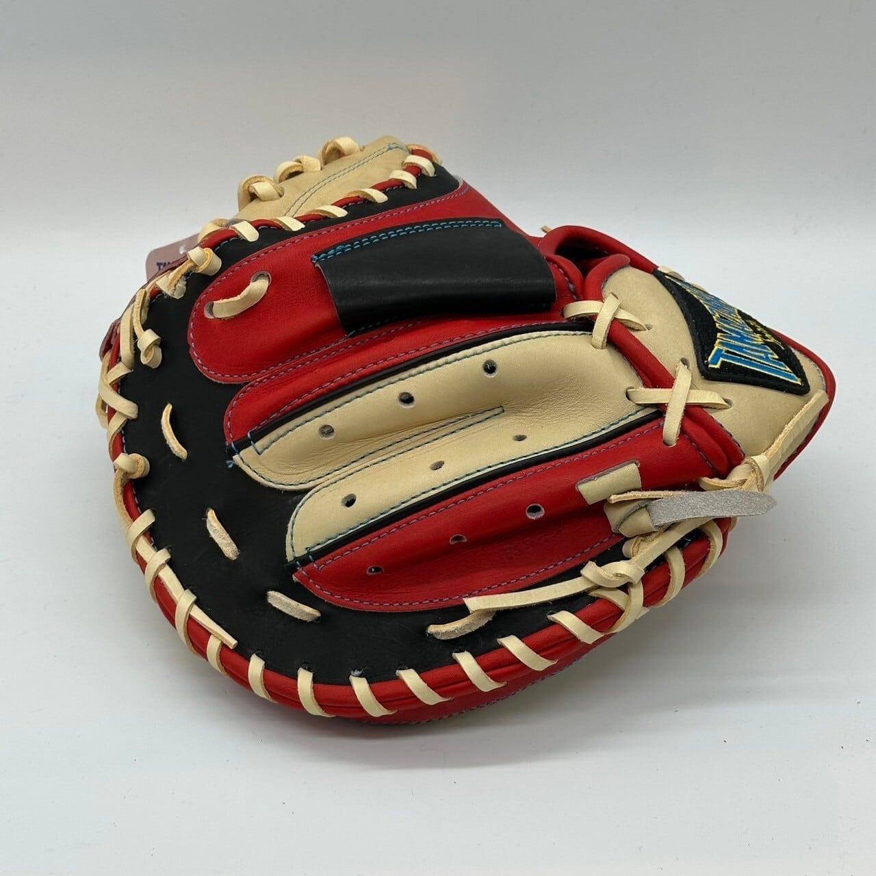 【軟式】【ジュニア】玉澤 キャッチャーミット 本体キャメルxレッドxブラック 紐キャメル|タマザワ_04
