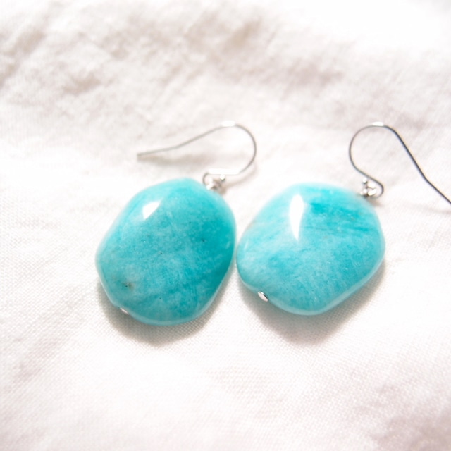 【SV】Big Amazonite Earrings／アマゾナイト フックピアス（Medium）