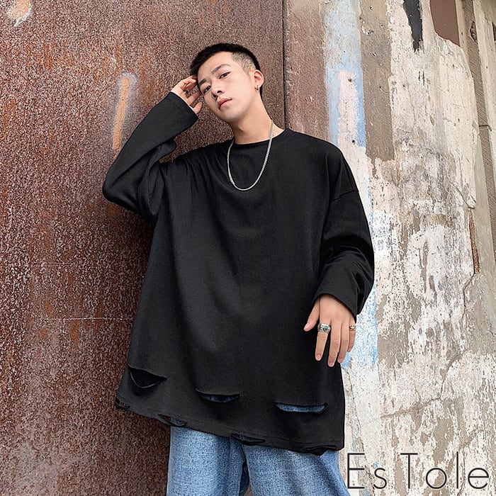お支払い確認後20日以内発送】EsTole ダメージロングTシャツ メンズ