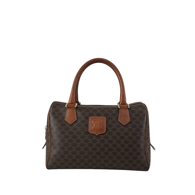 CELINE セリーヌ マカダム ハンドバッグ ブラウン ブラゾン型押し PVC レザー ボストン vintage ヴィンテージ オールド u6p2h4