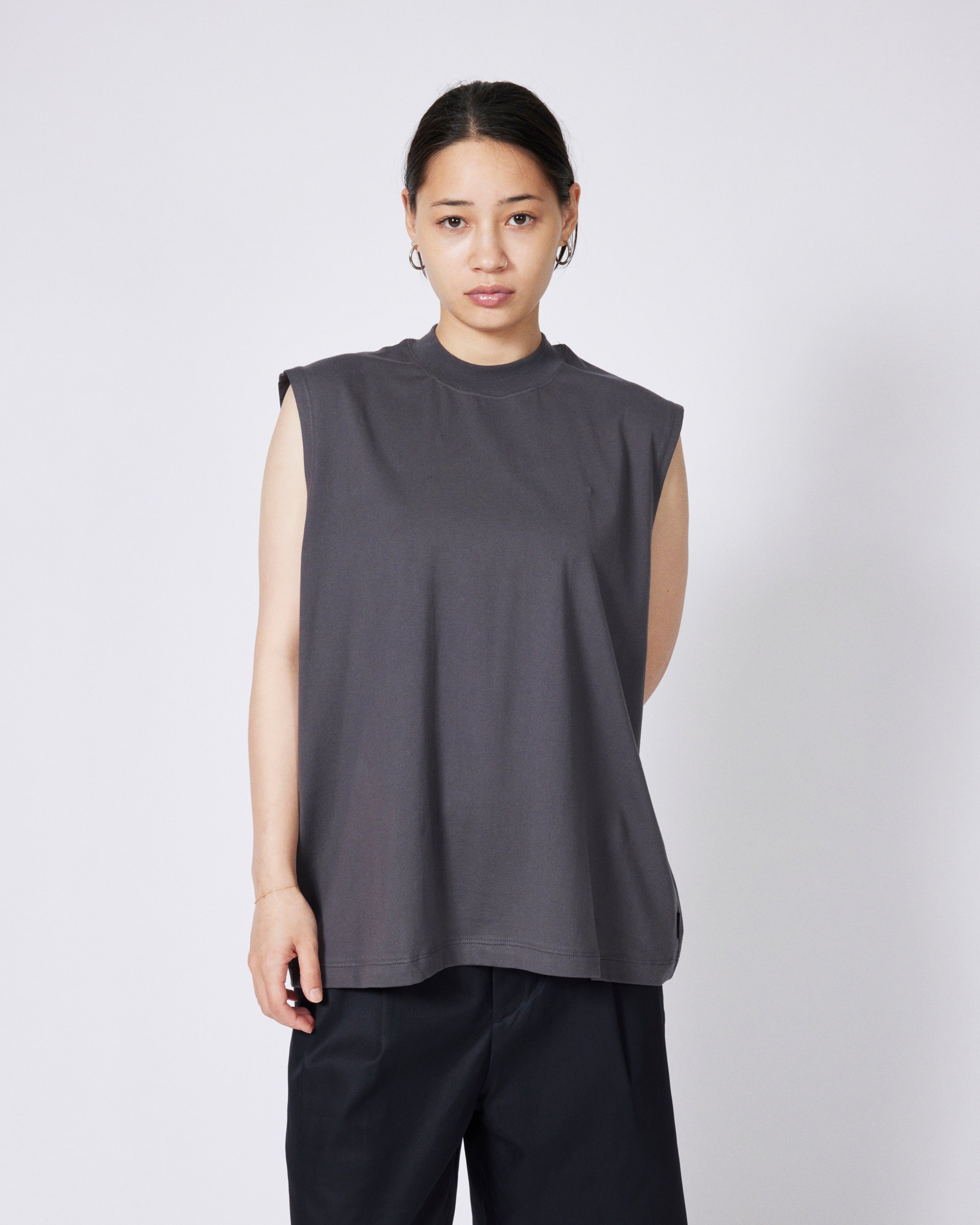 everyone high gauge cotton no sleeve tee shirt (CHARCOAL) | everyone