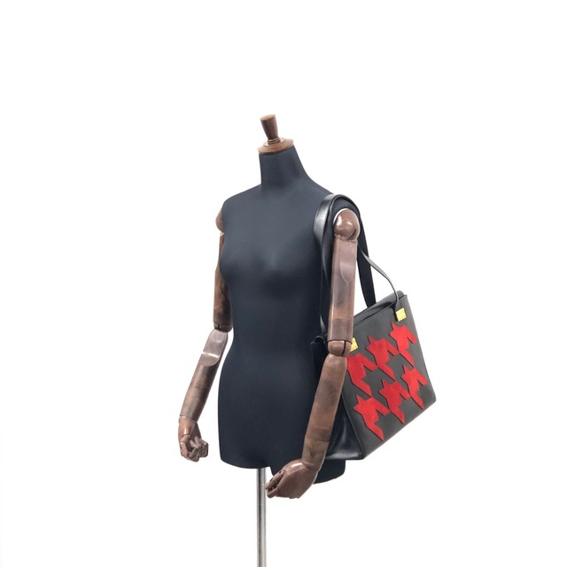 CELINE セリーヌ 凱旋門 ハウンドトゥース レザー スエード トートバッグ ブラック レッド vintage ヴィンテージ オールド tcaxbv