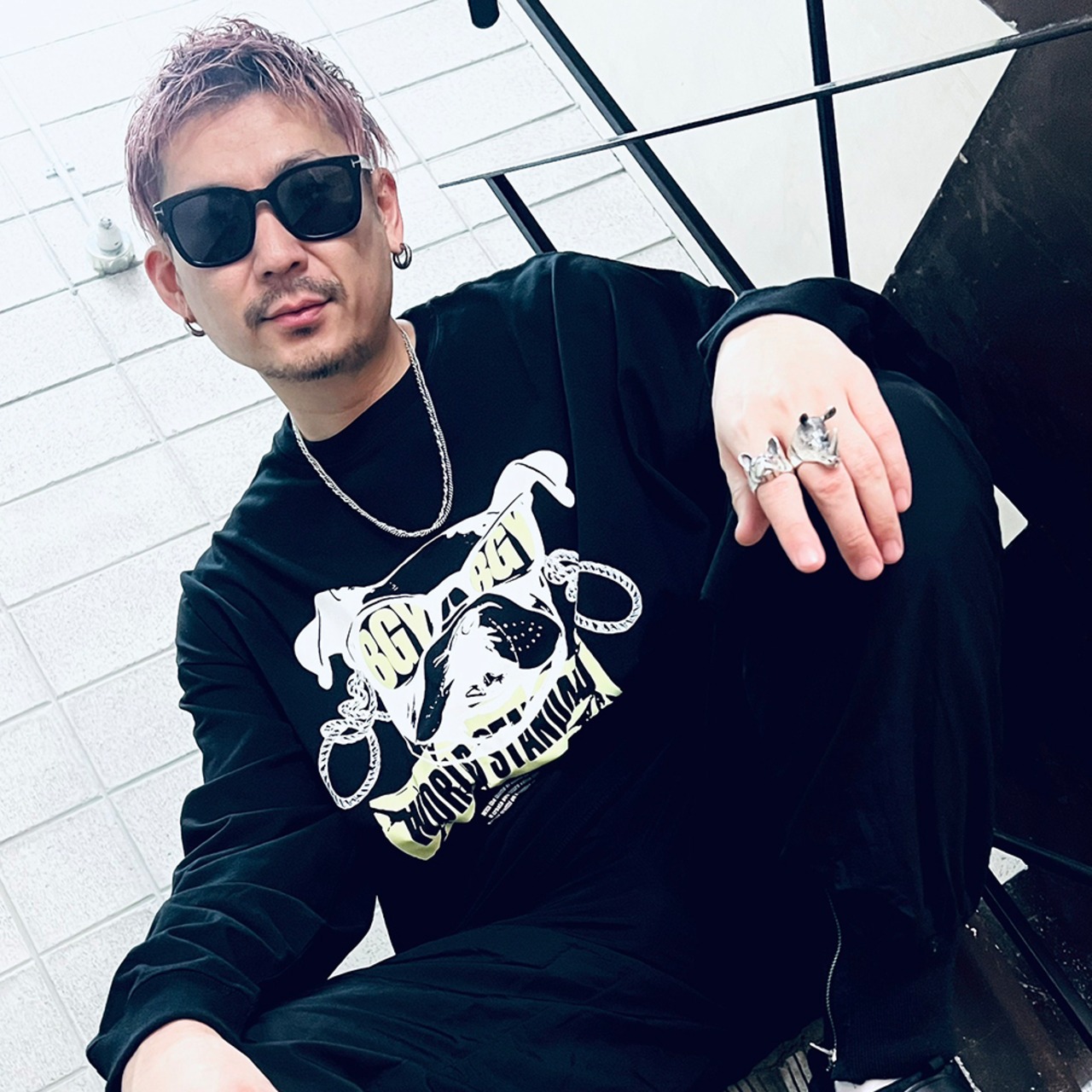 WORLD STANDARD×BGYコラボ / クルーネックブルドックプリントロンT / WSHT-101