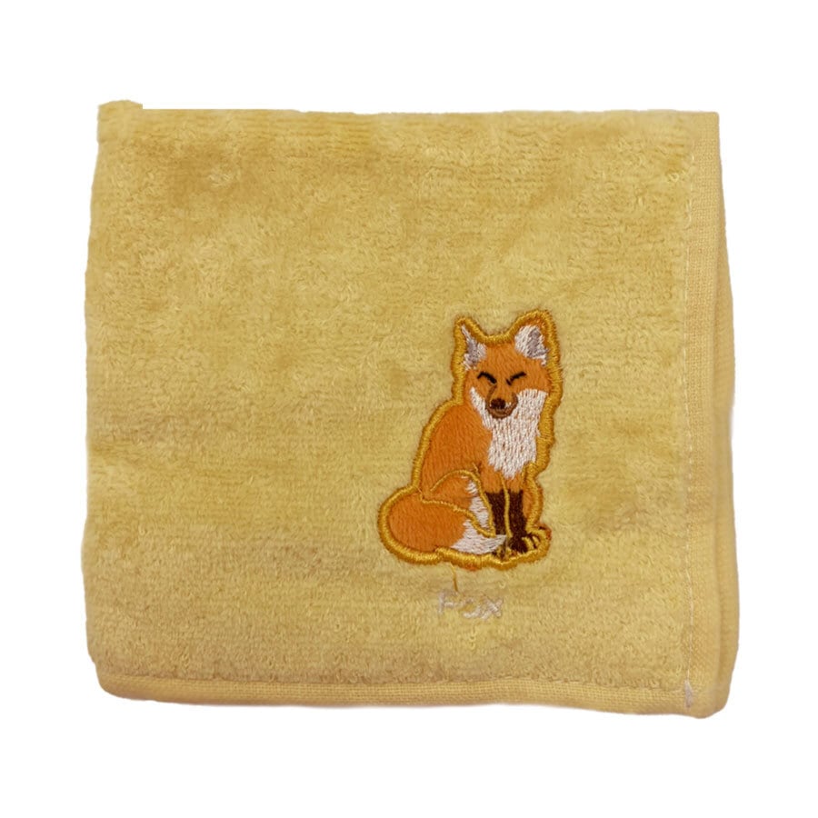 ジェイコブ 　(キツネおじさん専用) キツネのタオルハンカチ にっこりキツネさん イエロー | きつねの雑貨