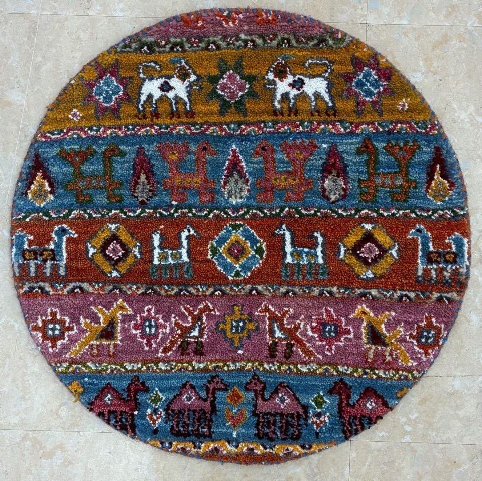 手織り ギャッベ 円形 本物 イラン産49cm チェアパッド玄関マット