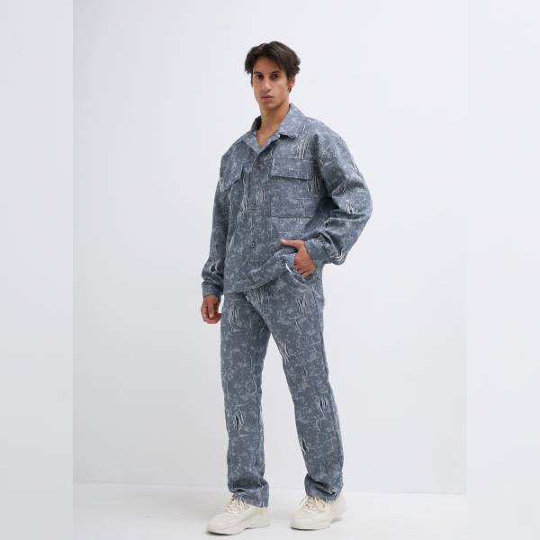 むら染め×ダメージ加工 デニムストレートパンツ セットアップ対応
