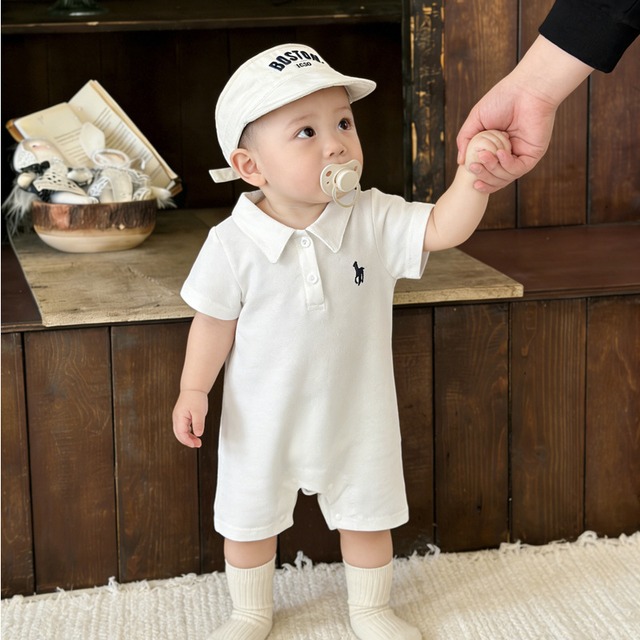 【兄妹服】ホース刺繍ポロロンパース/ポロショートオール - 7