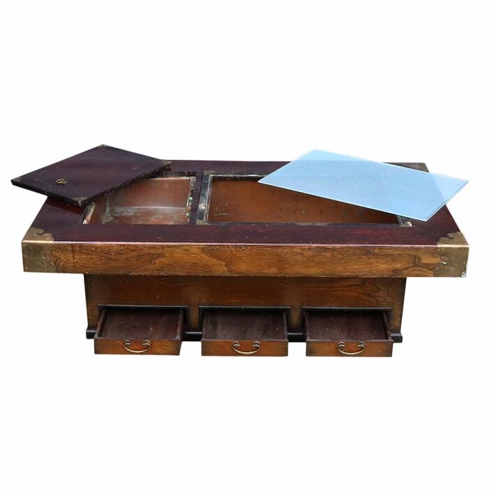 長火鉢 木製・関西長火鉢・ 火鉢・時代物・レトロ・No.190825-01・梱包