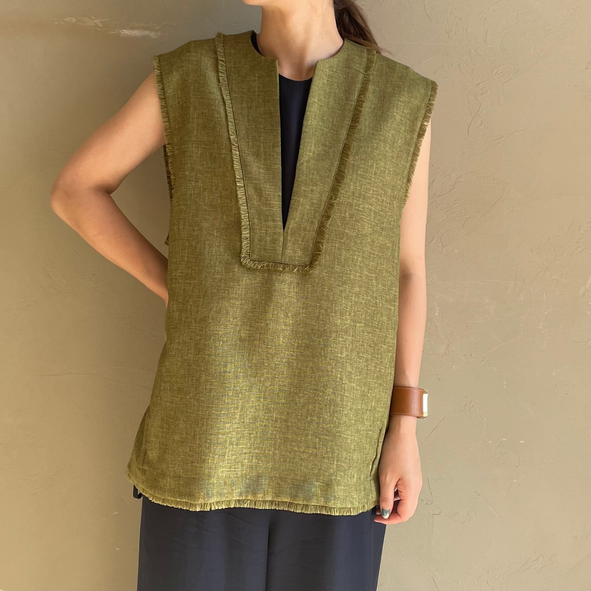 CHIGNON】《GREENのみ》 リネンライクフリンジベスト | valance 福井