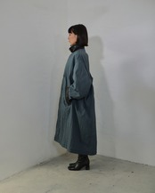 i’m here - Shrink Nylon Grandpa Coat :Navy|シュリンク凹凸ナイロン/レザー切替/空気を孕むボリューム
