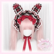 ♡ MAID ギンガムチェック柄うさみみフリルレースリボンハーフボンネット red ♡