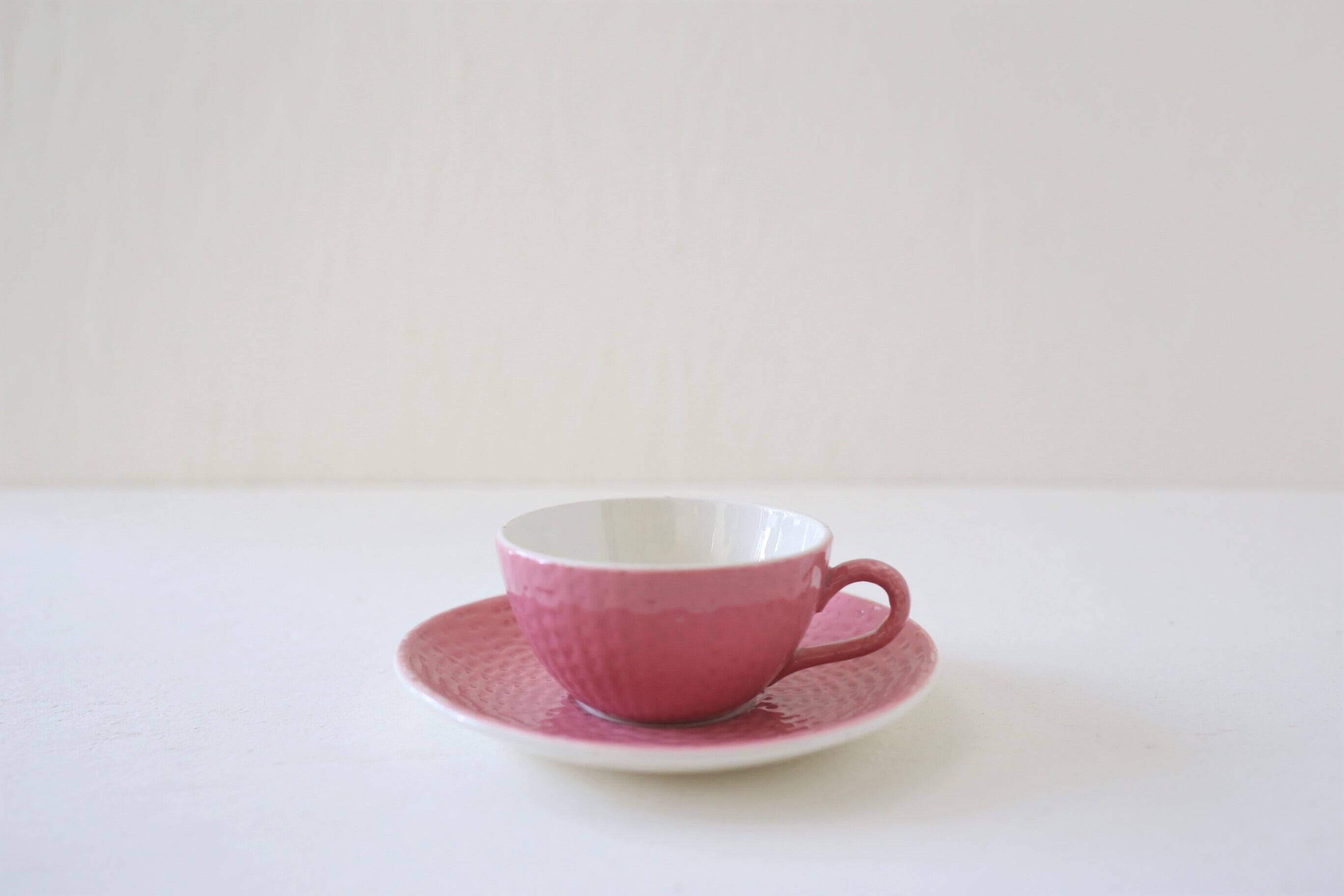 フランス アンティーク ヴィンテージ DIGOIN&SARREGUEMINES サルグミンヌ カップ&ソーサー(ピンク)N-03809rb