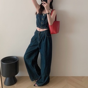 セットアップ セットアイテム トップス ビスチェ キャミソール デニム ボトムス ワイドパンツ Gパン デニムパンツ カジュアル リラクシー