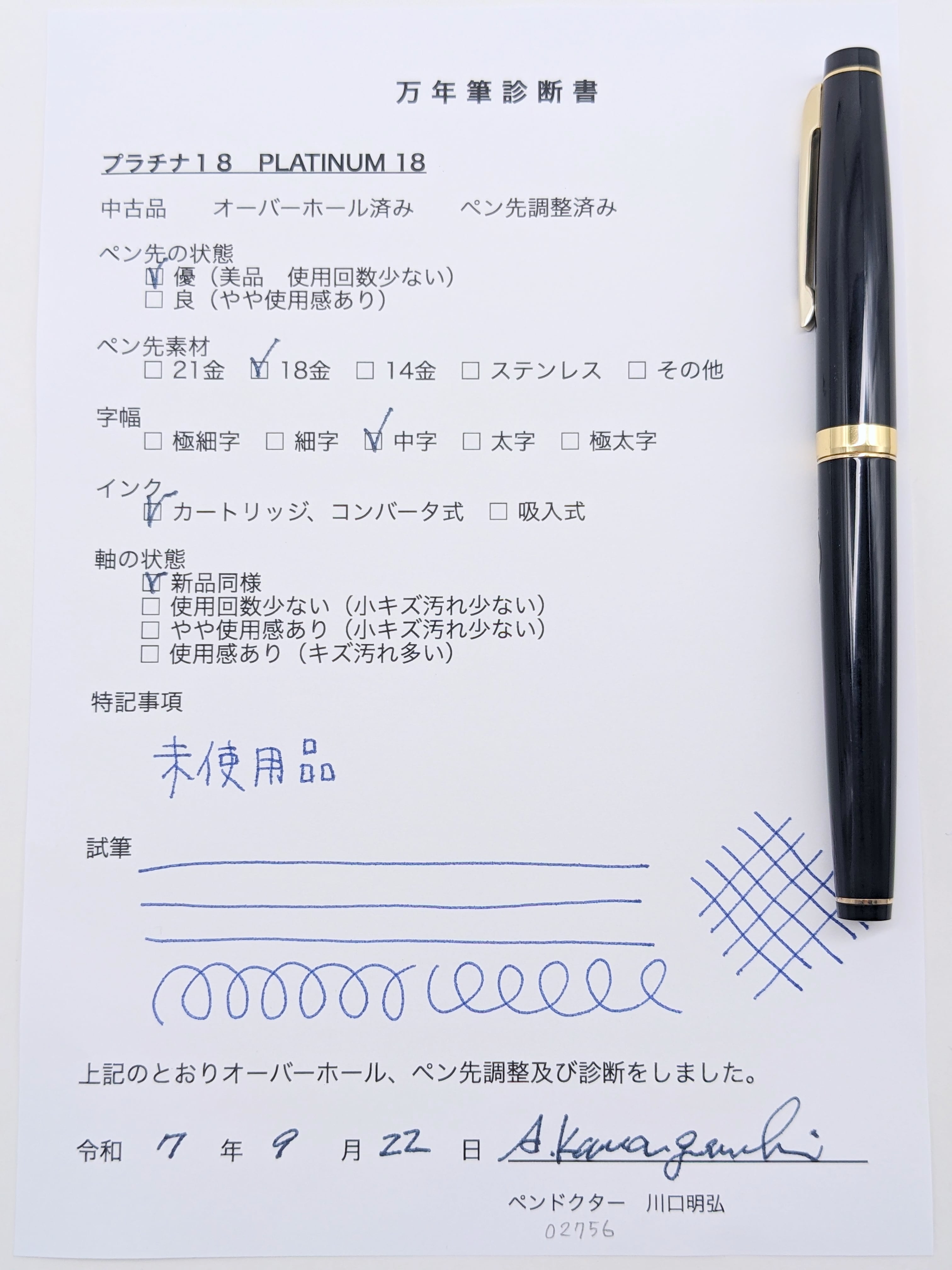 60s プラチナ18 PLATINUM 18 （中字） 18K 02756 | 川口明弘の調整万年筆