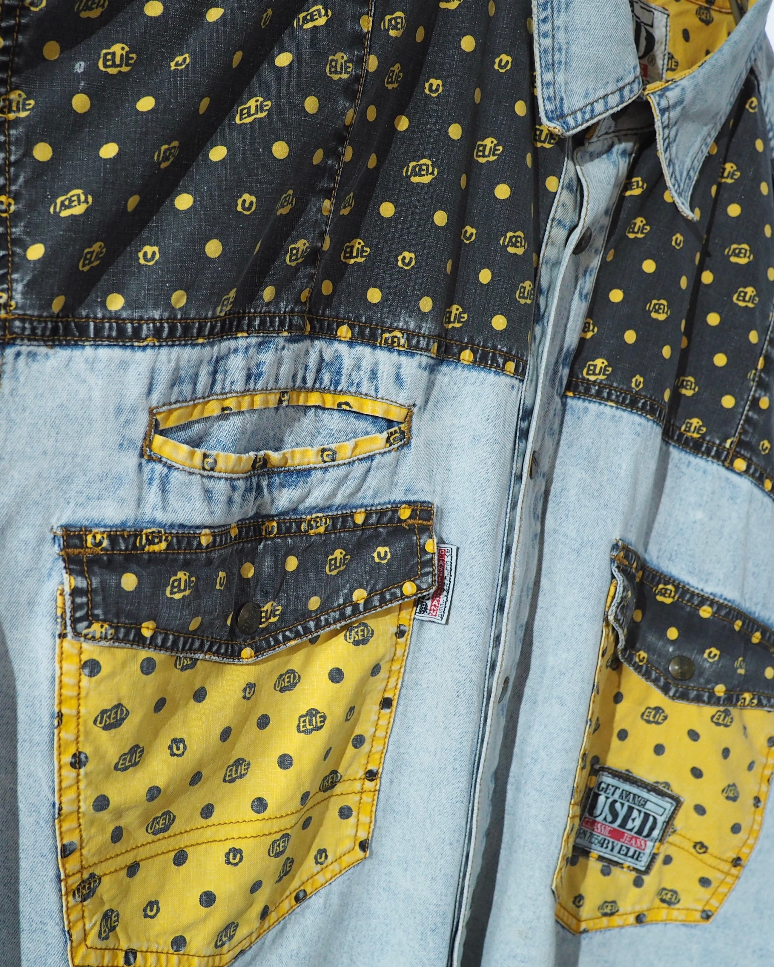 1990s " GET NAME USED " Dot Patchwork Custom vintage loose shirt