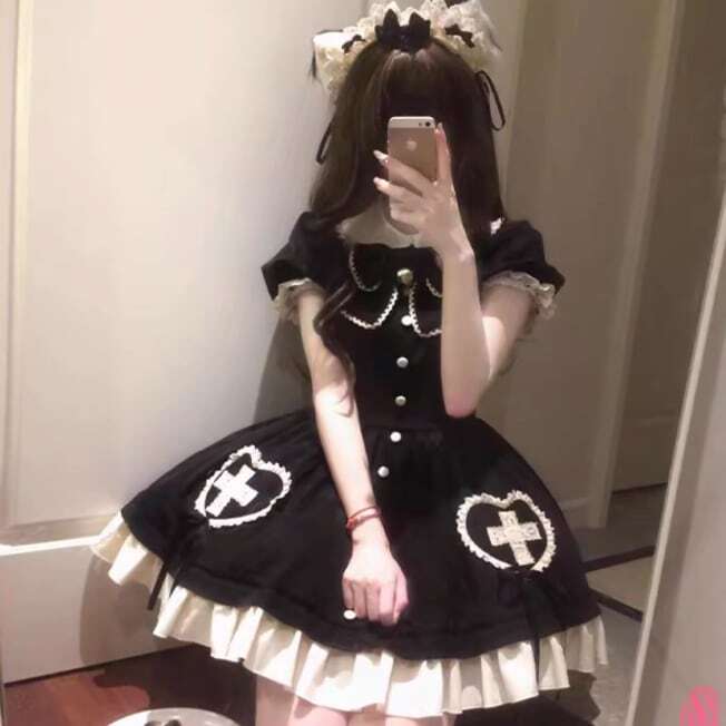 ゴスロリ♡十字架刺繍付きメイド服セット kos49☆ | パステル