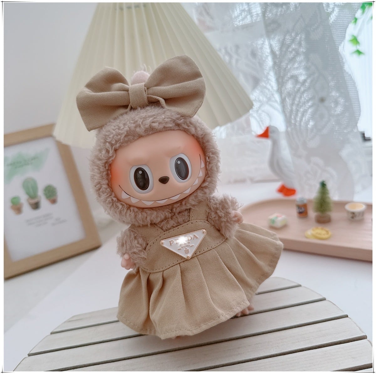 スカルパンダ用 花柄ワンピース+手編み ひまわり帽子 SKULLPANDA
