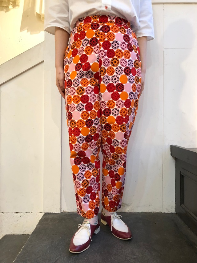 60's circle print long pants