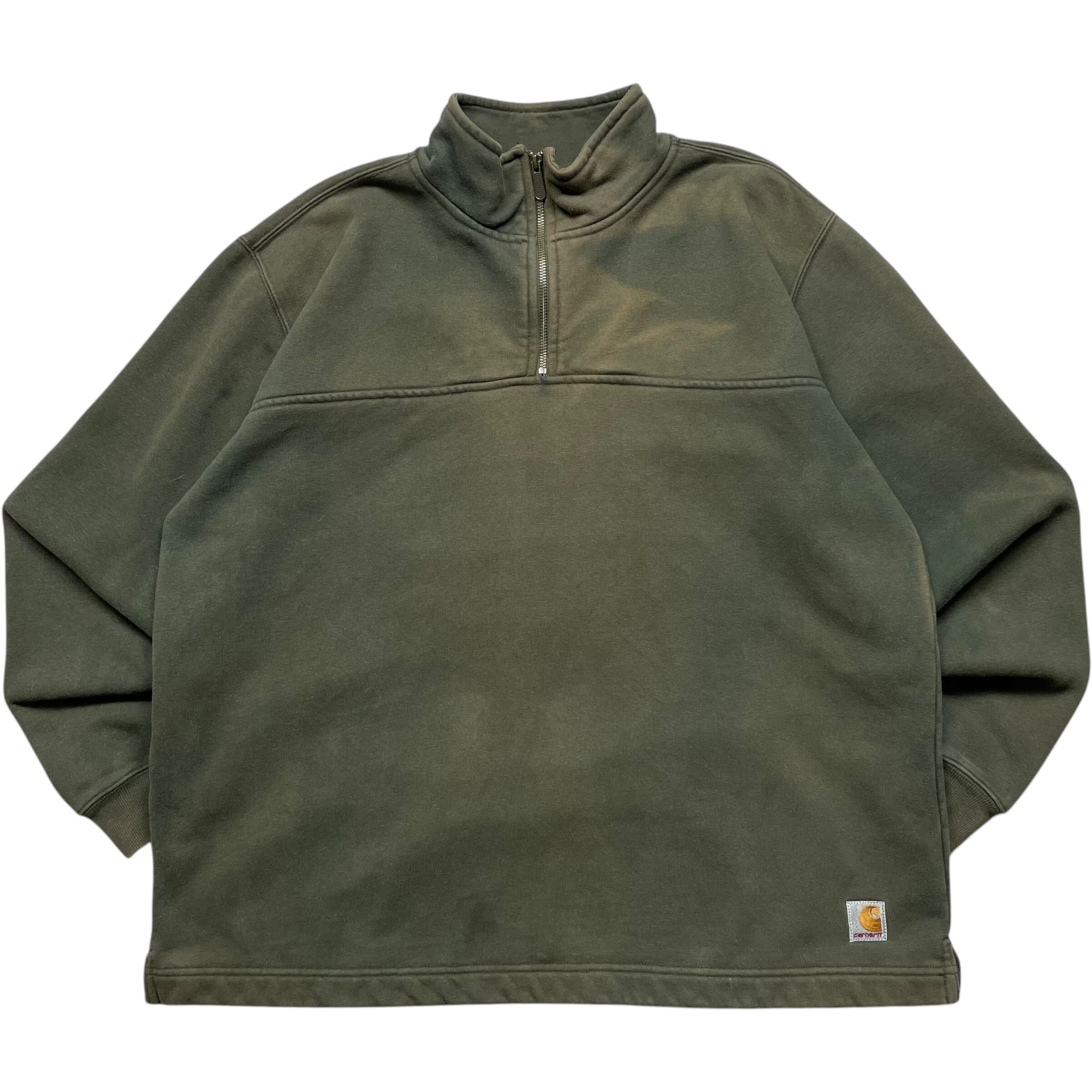 《L》 Carhartt カーハート ハーフジップ スウェット ワンポイント フェード グリーン no.6273