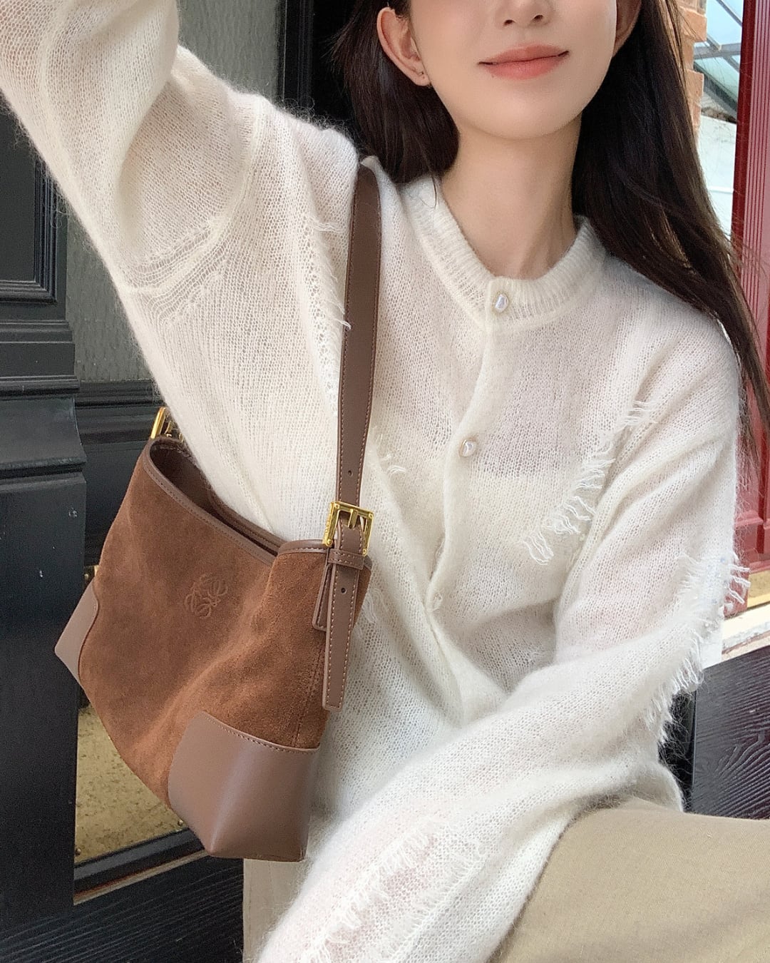 パールビジューモヘアカーディガン l5064