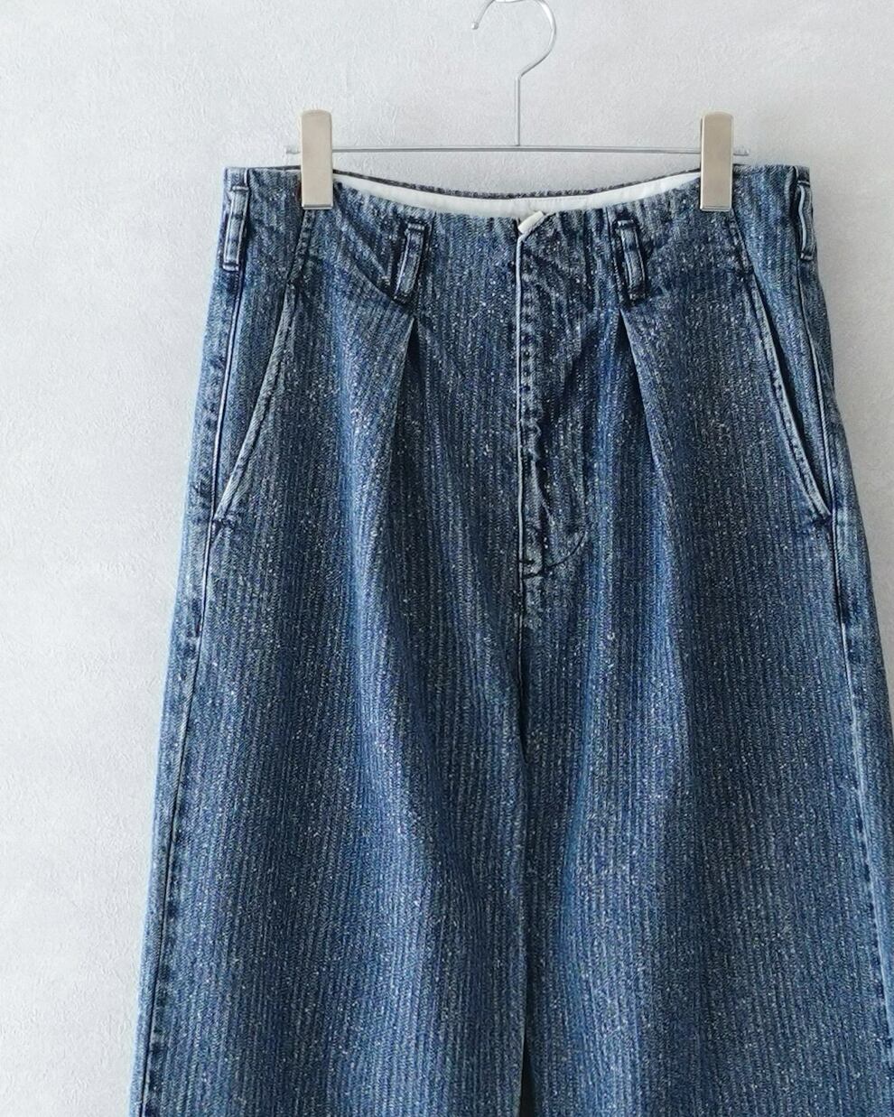 saby TUCK-BAGGY TYPE 2 - Stripe Denim Splash Vintage Wash - INDIGO