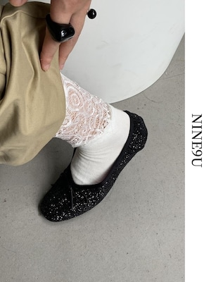 round-toe ribbon sequins pumps 3color【NINE7695】