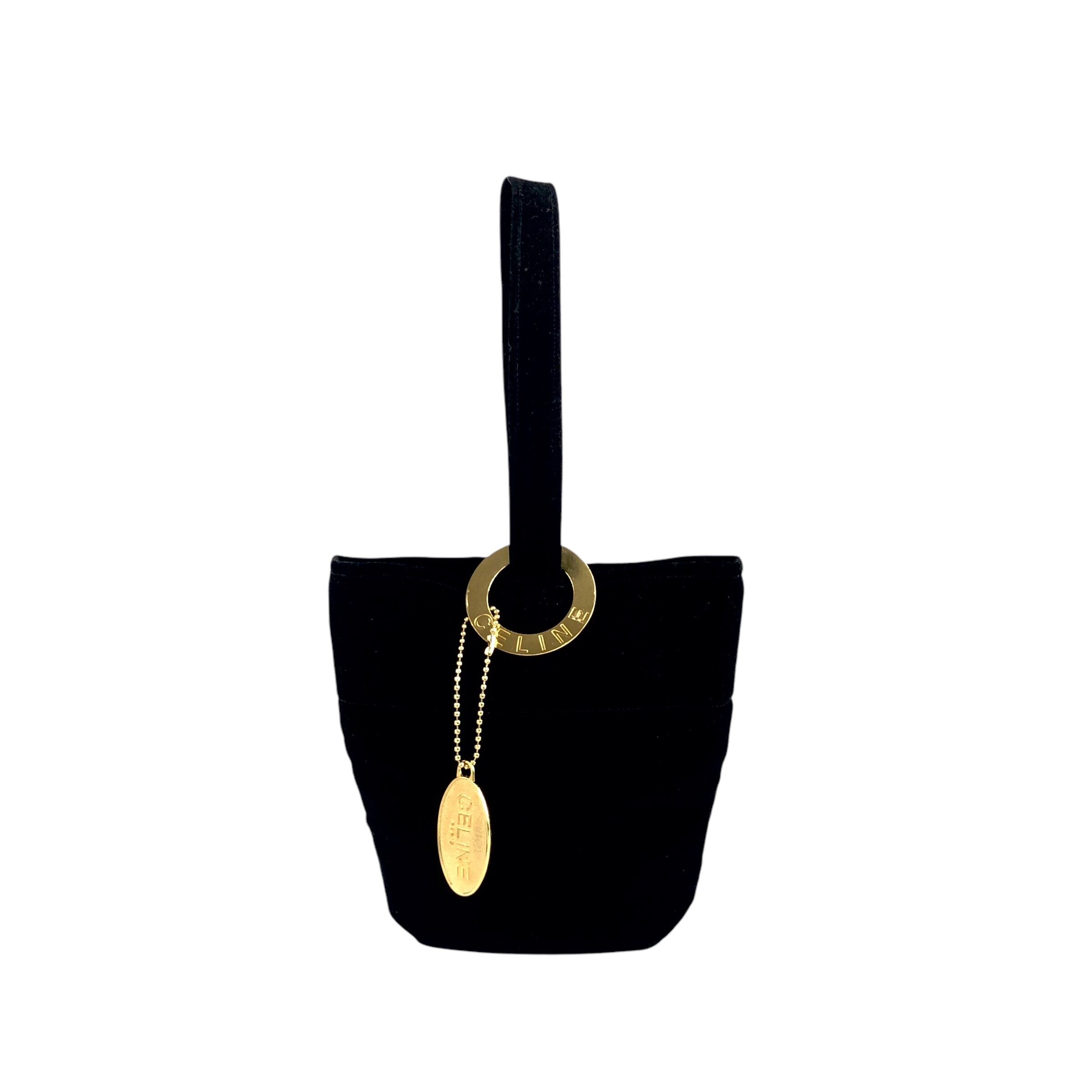 【美品】セリーヌ　ハンドバッグ　サークルハンドル　フォーマル　希少 箱付き CELINE（セリーヌ） ハンドバッグ ロゴプレート サークル ブラック
