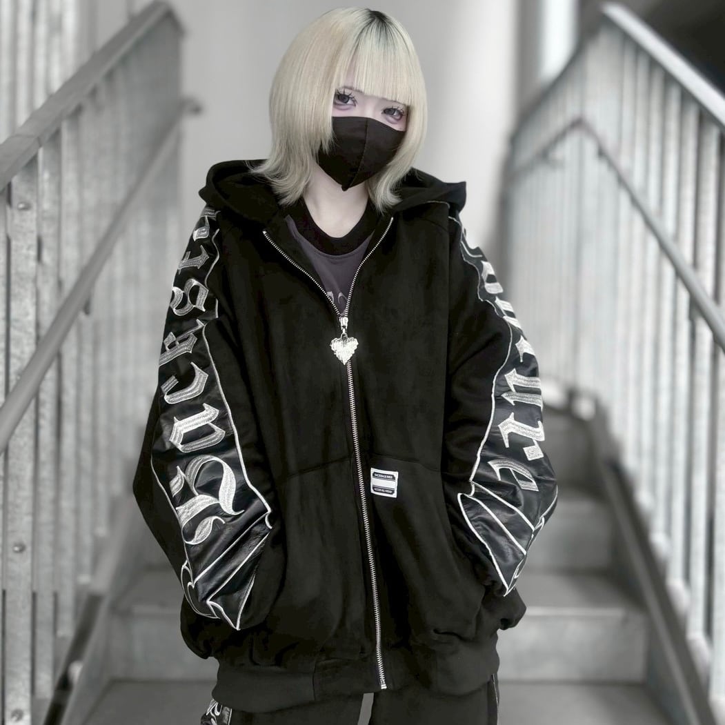 【Backstage pass】PIRATES OF DEATH(パイレーツ オブ デス)ロゴ刺繍 ジップアップパーカー【セットアップ対応可】 NGS5508  アウター ユニセックス サブカル 地雷系