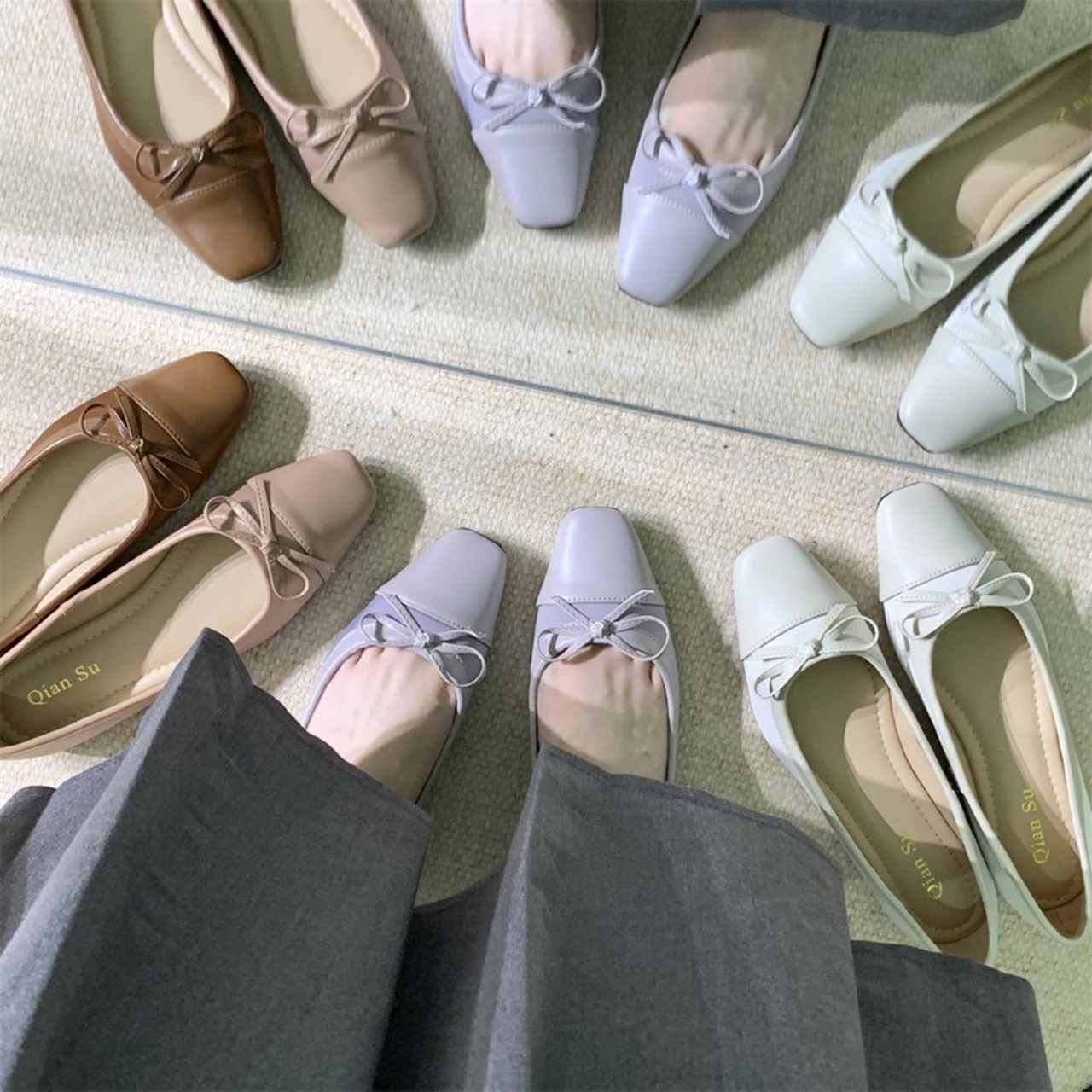 リボン付きフラットパンプス G00078