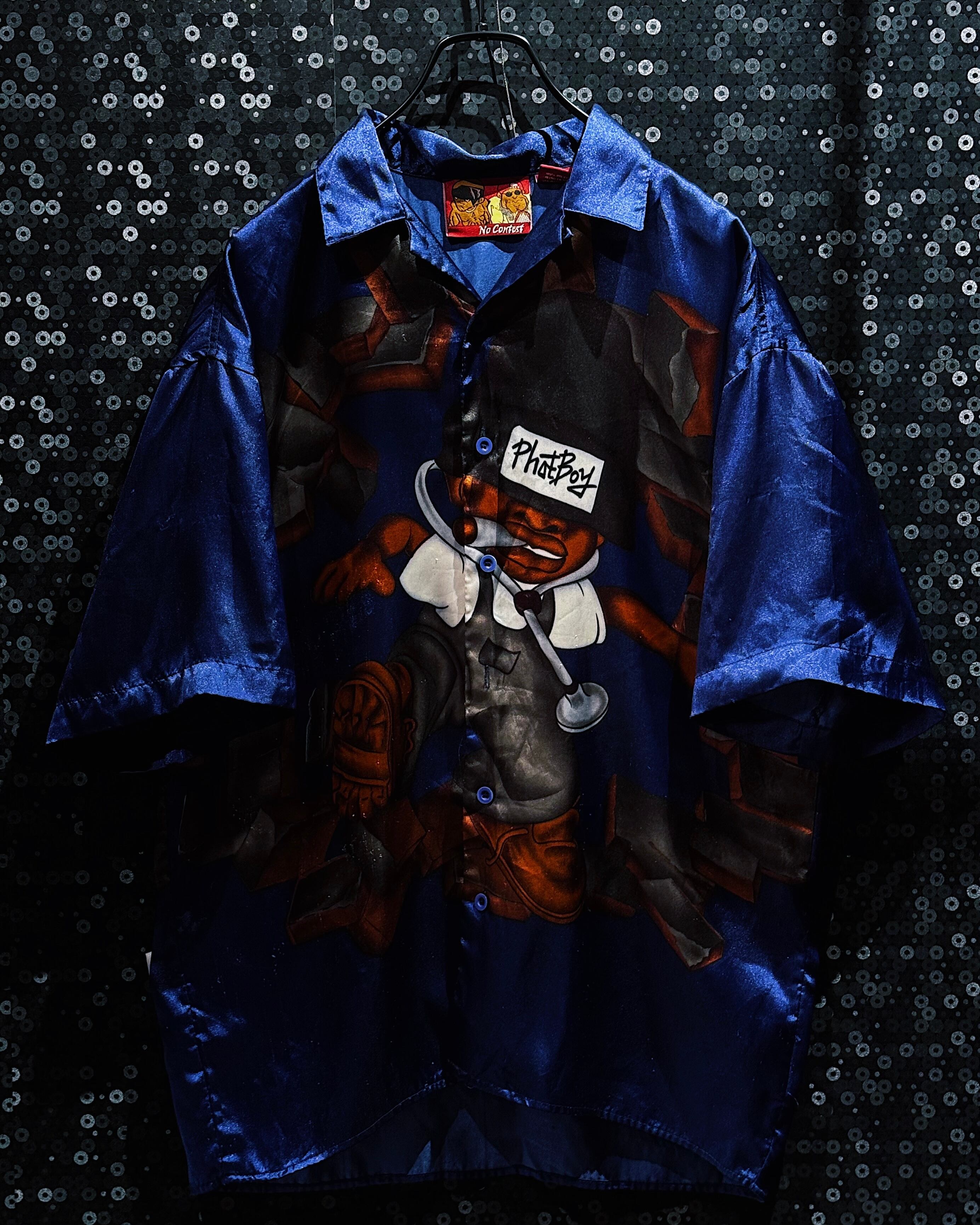 【ÆIEM】No Contest “PhatBoy” Graphic Satin Open Collar Shirt