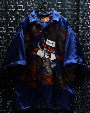 【ÆIEM】No Contest “PhatBoy” Graphic Satin Open Collar Shirt