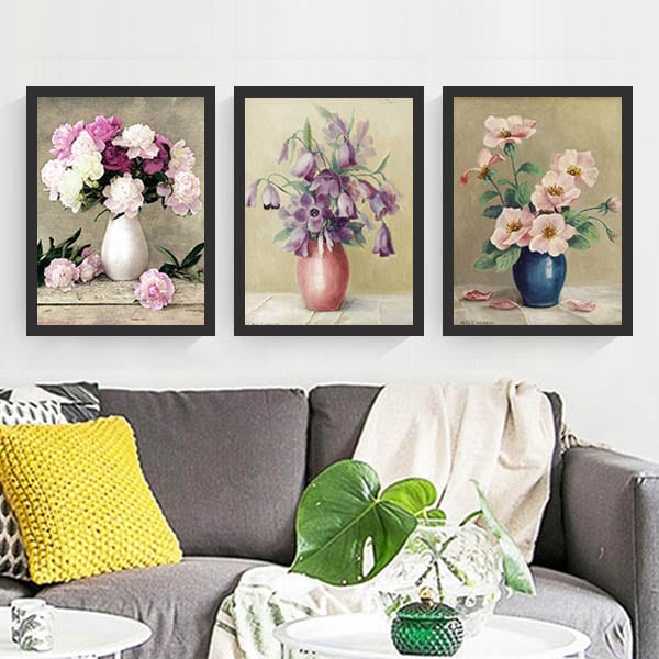 3枚セット 33×43cm アートパネル 枠付きフレーム絵画 花瓶 静物画 中世