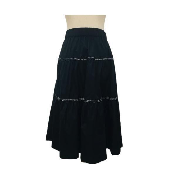 スーパービューティ Super Beauty ステッチ入りテープ使いティアードスカート ブラック M L 40 42 新品 大人かわいい服 2113007 | GOLD SMITH powered by BASE