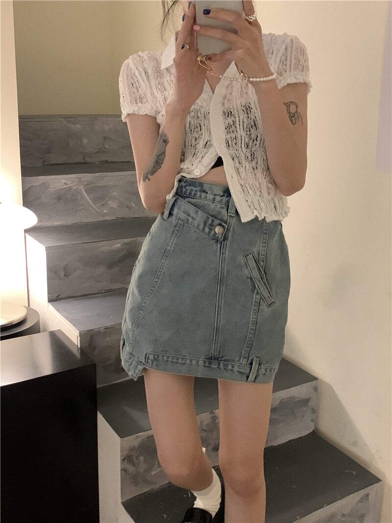 ホワイトTシャツ サマーレースカーディガンショートカラー薄手ブラウス 夏物 ブラックストロベリース25634824420