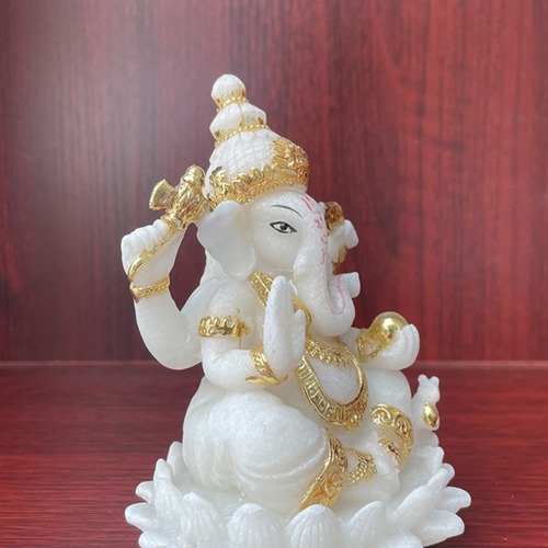 ガネーシャ 置物 白 ホワイト バリ おしゃれ バリ島 ガーデン インド 仏像 お土産 ギフト  樹脂  高さ12cm