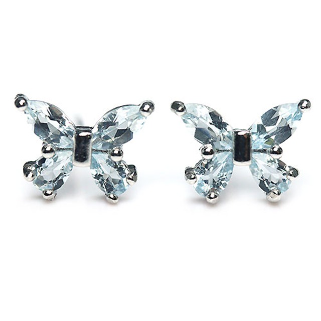 〔p54〕アクアマリン aquamarine sv925 ピアス 蝶 天然石  誕生石
