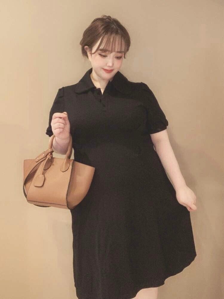 ピーターパンカラーロングタックワンピース カジュアルコーデ きれいめ フェミニン パフスリーブ 大きいサイズ 韓国 Ch4465 Chulachula チュラチュラ 可愛い大きいサイズ韓国レディースファッション通販