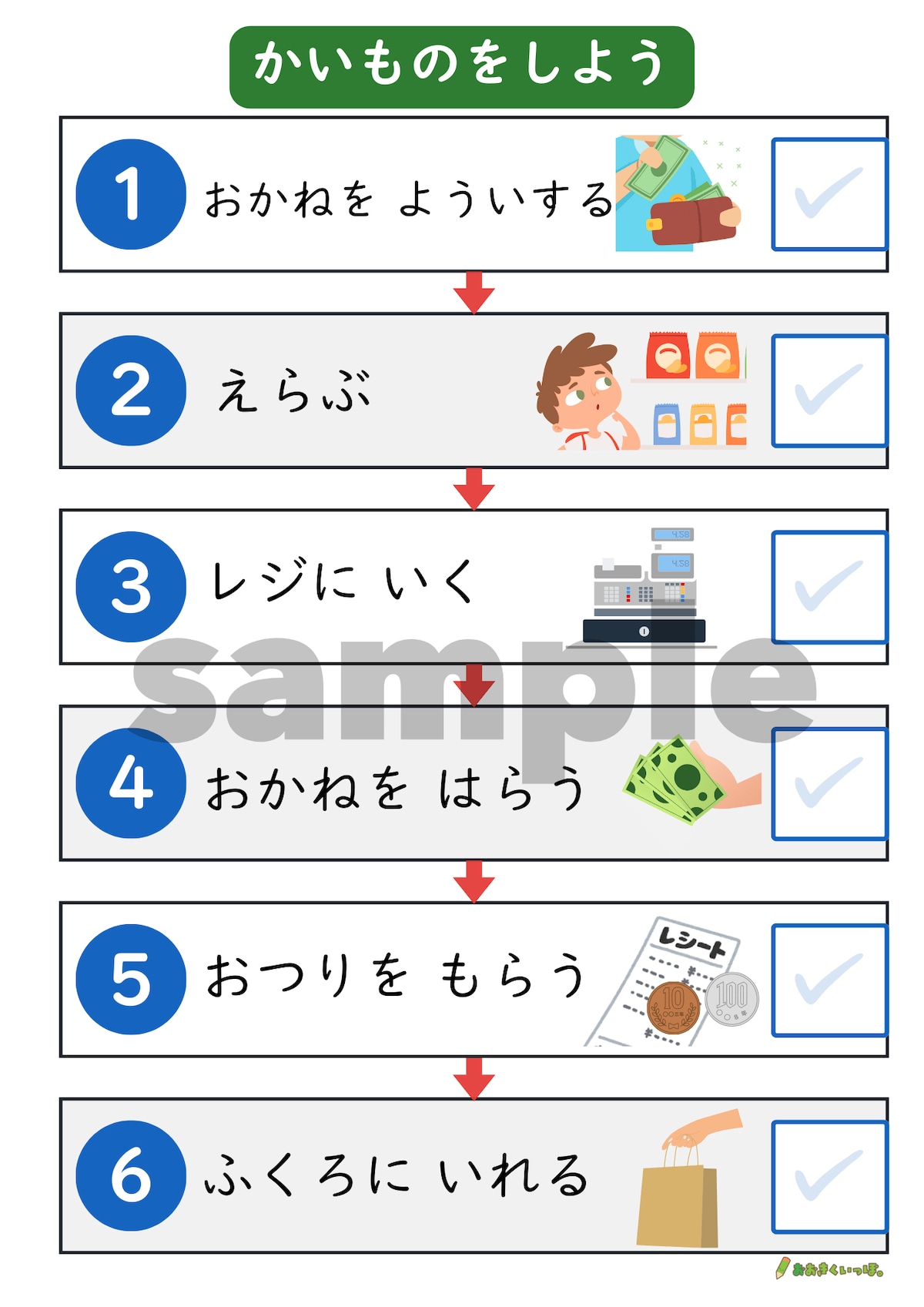 おかいもの学習プリントセット|かいものをしよう(PDF) | おおきくいっぽ