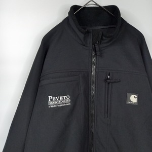 カーハート　ナイロン　シェルジャケット　企業ロゴ　刺繍　裏フリース　両面ジップ