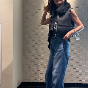 高木ミンク  ブルーフォックスラムレザーパイピングショートダウンベスト