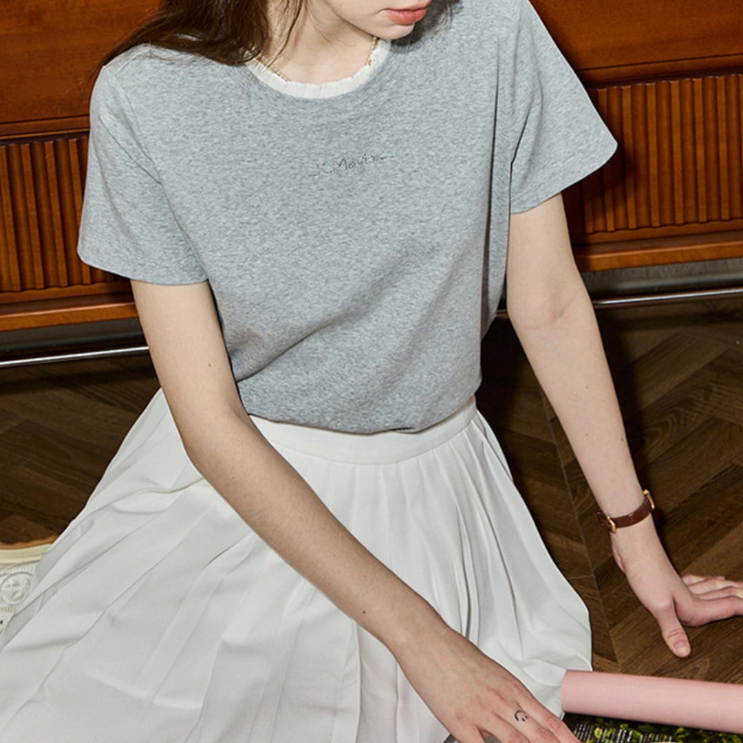 ruffle neck embroidered logo t shirt