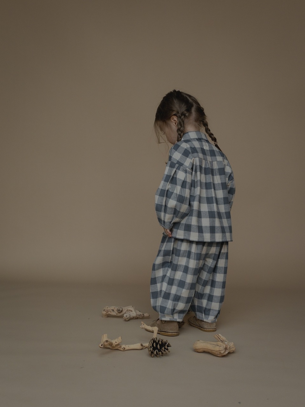 ORGANIC ZOO Fog Blue Gingham Lodge Pants